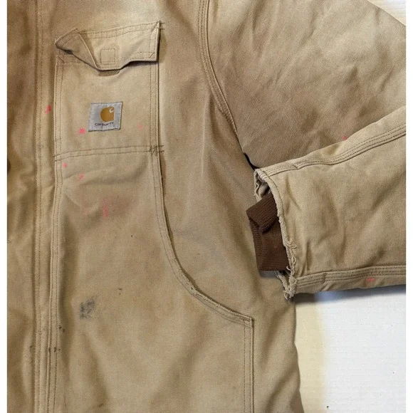 CARHARTT C03 - Men's Vintage Brown Arctic Quilt Lined Work Coat Jacket - Size 46